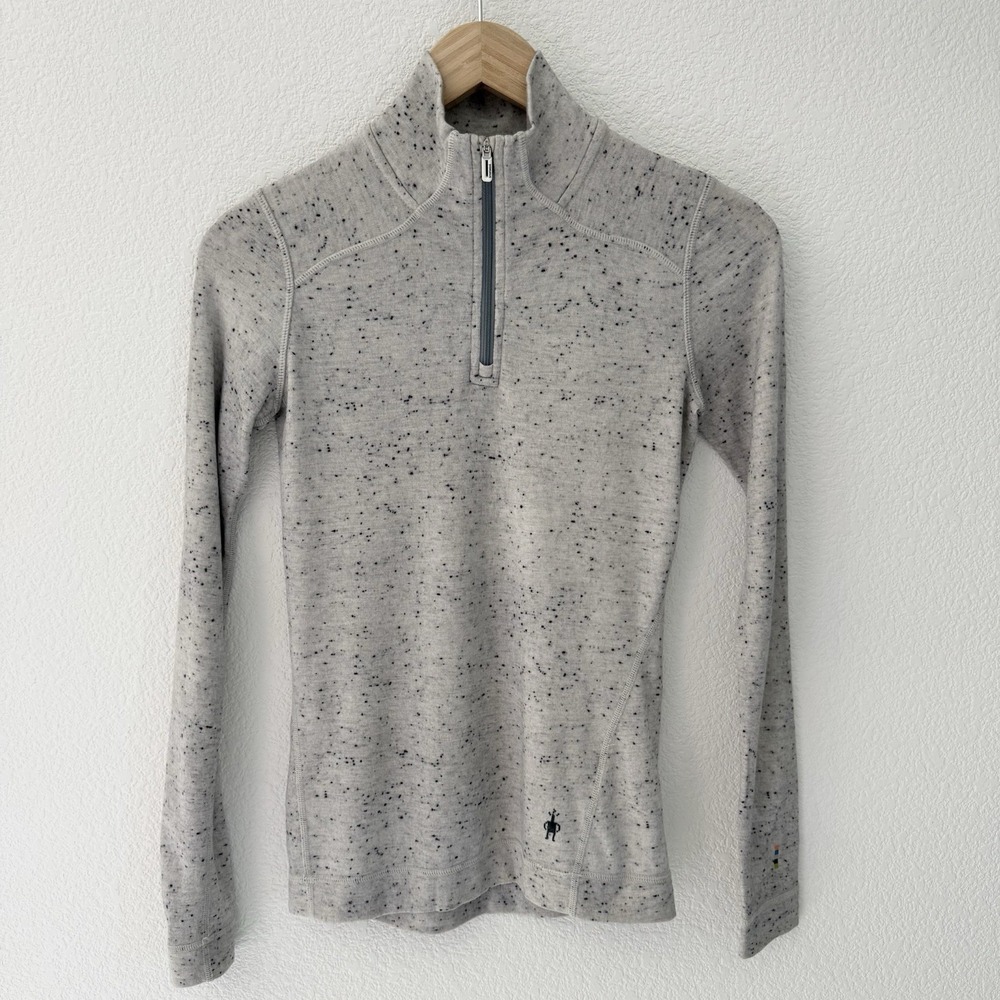 Smartwool Womens 100% Merino Wool Zip Top XS Grey Speckled 250 FAINT STAINS